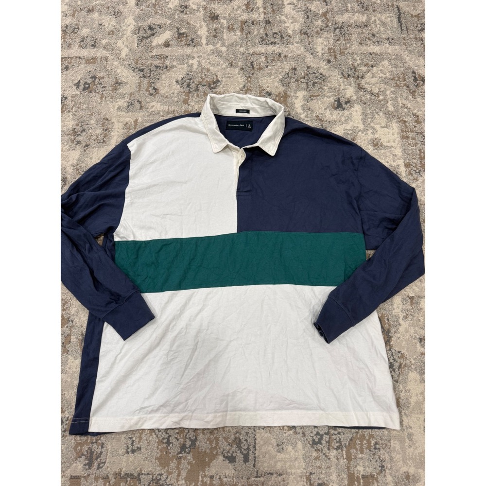 Abercrombie & Fitch Mens XL Oversized Rugby Shirt Colorblock Navy White Green